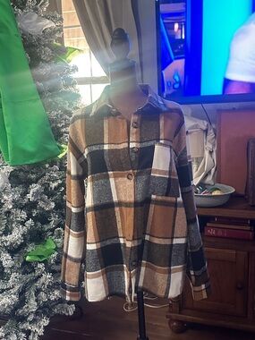 Cozy Plaid Button-Up Shacket in Brown and Black